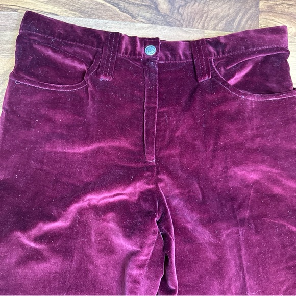 Vintage Sears Jr Bazaar Velvet Pants Dark Red Wide Leg Size 7 - Picture 2 of 7